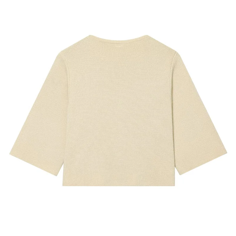 MUJER Button Knit Crop Top Woman Summer Knitwear Polo Cropped Cardigan Women Wide Sleeve Knitted Sweaters for Women Fashion Tops