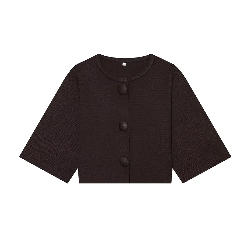 MUJER Button Knit Crop Top Woman Summer Knitwear Polo Cropped Cardigan Women Wide Sleeve Knitted Sweaters for Women Fashion Tops