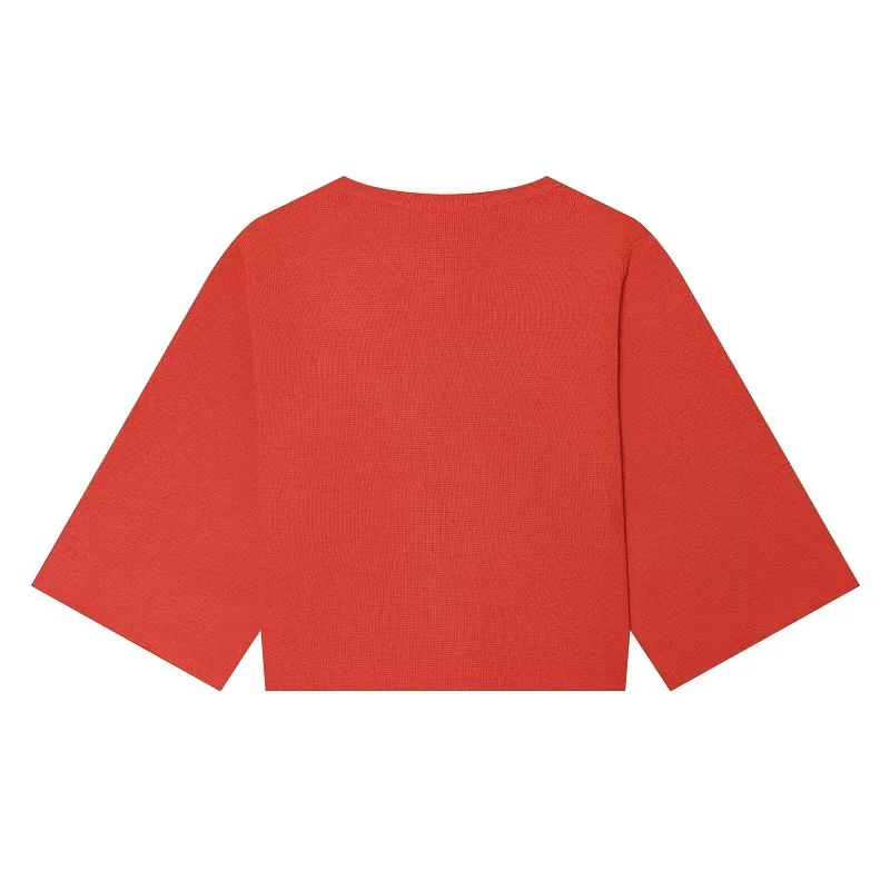 MUJER Button Knit Crop Top Woman Summer Knitwear Polo Cropped Cardigan Women Wide Sleeve Knitted Sweaters for Women Fashion Tops