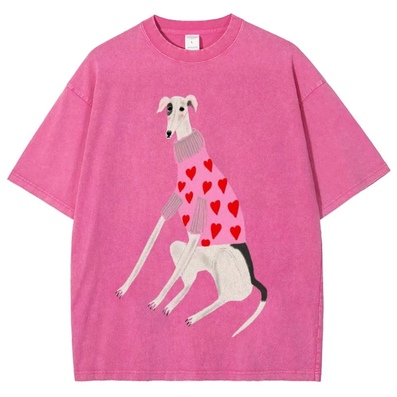 Funny Dachshund Dog Printing Washed T-Shirts Women Cotton Oversize Streetwear O-Neck Comfortable Distressed Tops Summer Clothes
