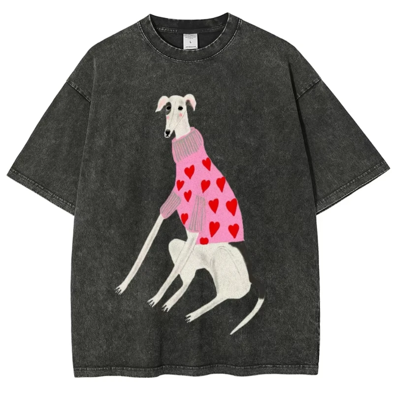 Funny Dachshund Dog Printing Washed T-Shirts Women Cotton Oversize Streetwear O-Neck Comfortable Distressed Tops Summer Clothes