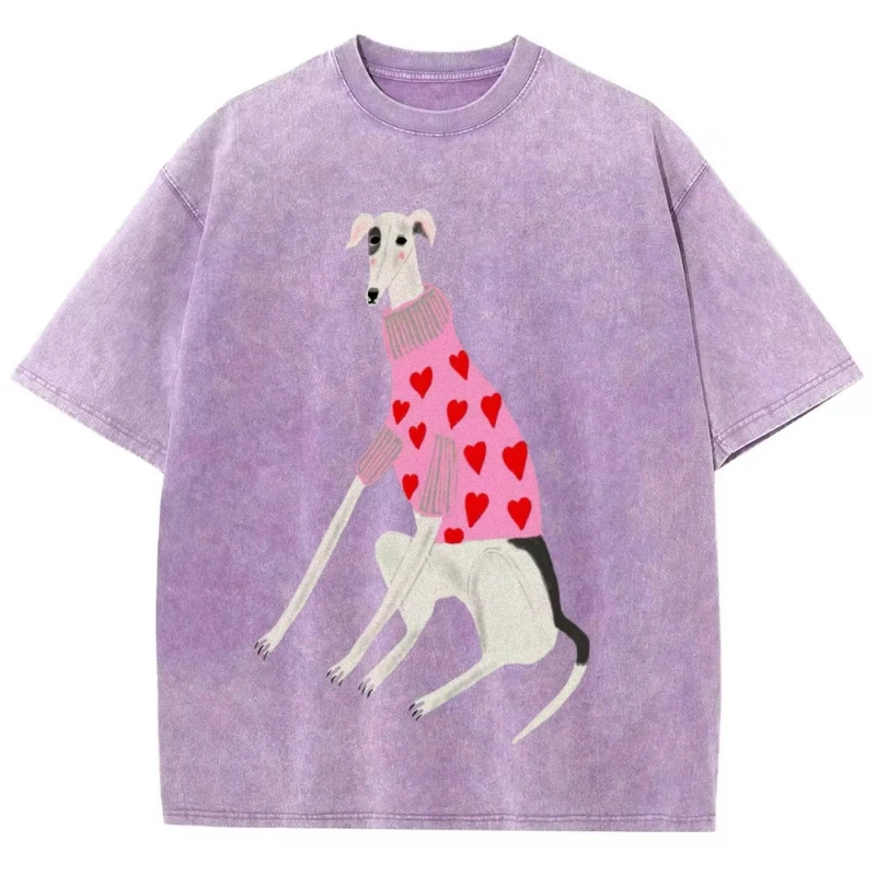Funny Dachshund Dog Printing Washed T-Shirts Women Cotton Oversize Streetwear O-Neck Comfortable Distressed Tops Summer Clothes