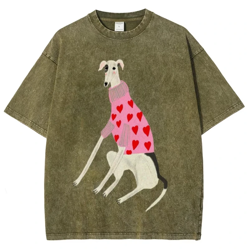 Funny Dachshund Dog Printing Washed T-Shirts Women Cotton Oversize Streetwear O-Neck Comfortable Distressed Tops Summer Clothes