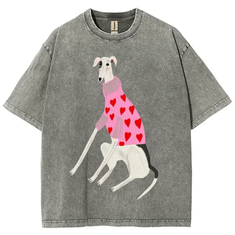 Funny Dachshund Dog Printing Washed T-Shirts Women Cotton Oversize Streetwear O-Neck Comfortable Distressed Tops Summer Clothes