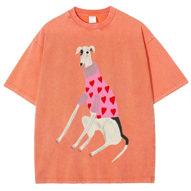 Funny Dachshund Dog Printing Washed T-Shirts Women Cotton Oversize Streetwear O-Neck Comfortable Distressed Tops Summer Clothes