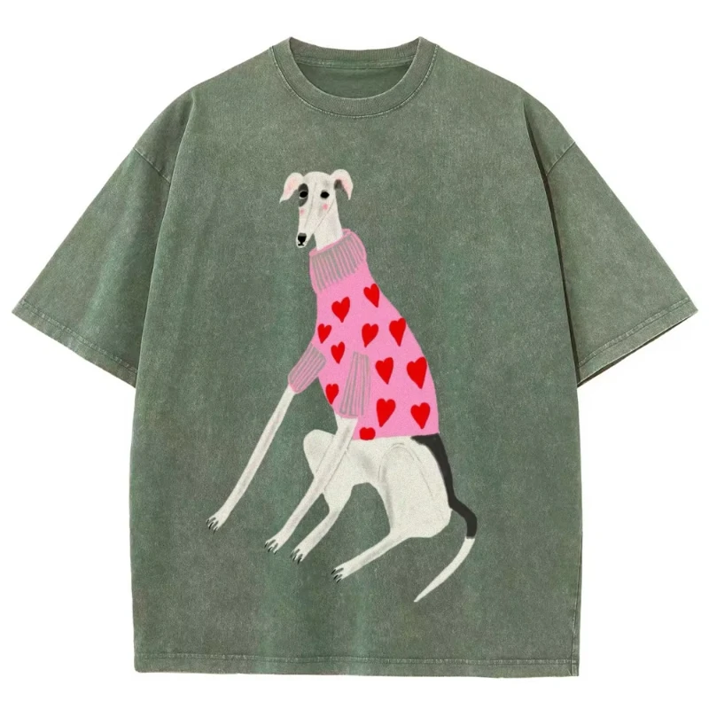 Funny Dachshund Dog Printing Washed T-Shirts Women Cotton Oversize Streetwear O-Neck Comfortable Distressed Tops Summer Clothes