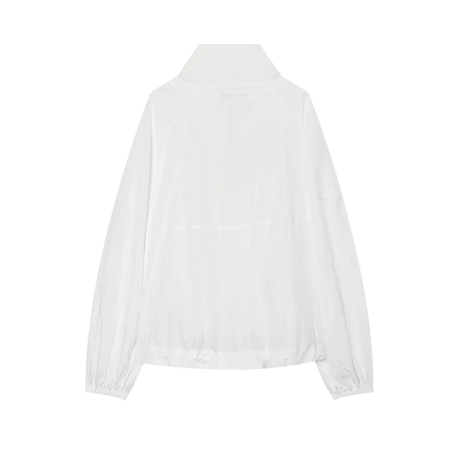 Women's Jacket 2026 Autumn New Style Blue Long-Sleeve Pleated Drawstring Decorative Nylon Loose Jacket Casual Fashion Versatile