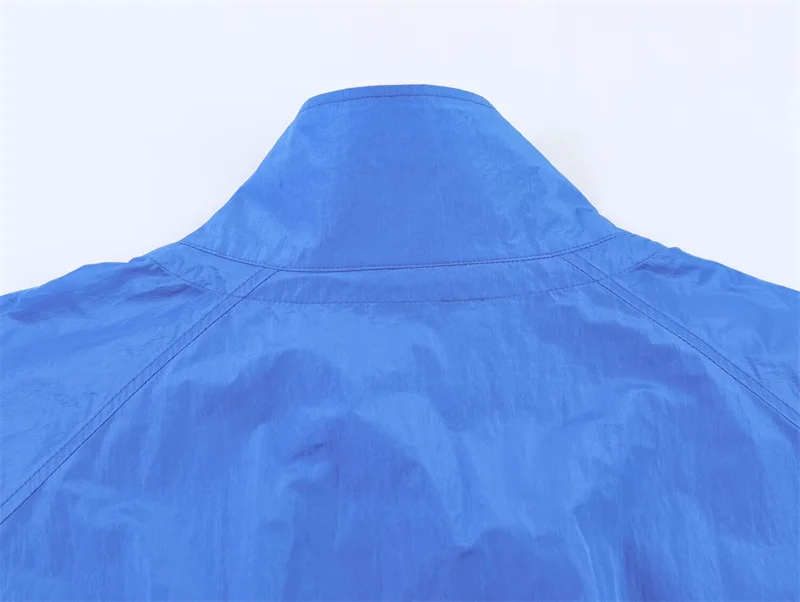 Women's Jacket 2026 Autumn New Style Blue Long-Sleeve Pleated Drawstring Decorative Nylon Loose Jacket Casual Fashion Versatile