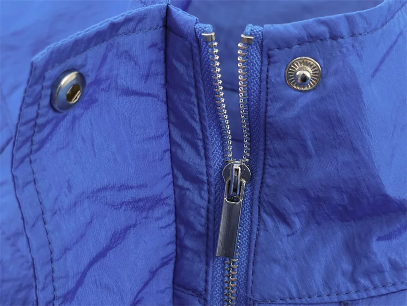 Women's Jacket 2026 Autumn New Style Blue Long-Sleeve Pleated Drawstring Decorative Nylon Loose Jacket Casual Fashion Versatile