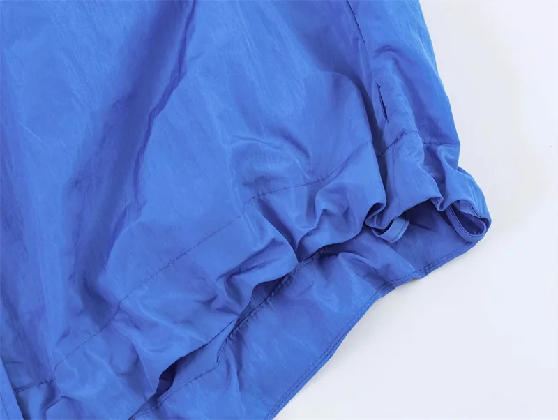 Women's Jacket 2026 Autumn New Style Blue Long-Sleeve Pleated Drawstring Decorative Nylon Loose Jacket Casual Fashion Versatile