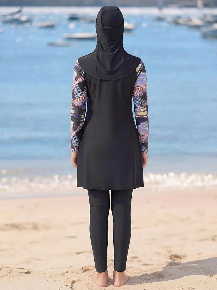 3PCS/set UV Protection Burkini for Women, Long Sleeve Printed Islamic Modest Swimsuit , Breathable Quick-Drying Muslim Beachwear