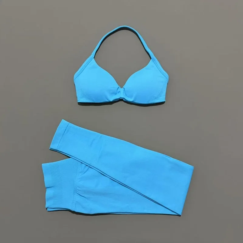 2Pcs HISTELLO Seamless Yoga Sports Set for Women Resistant Backless Bra Pilates Fitness Workout Running Leggings Gym Suit