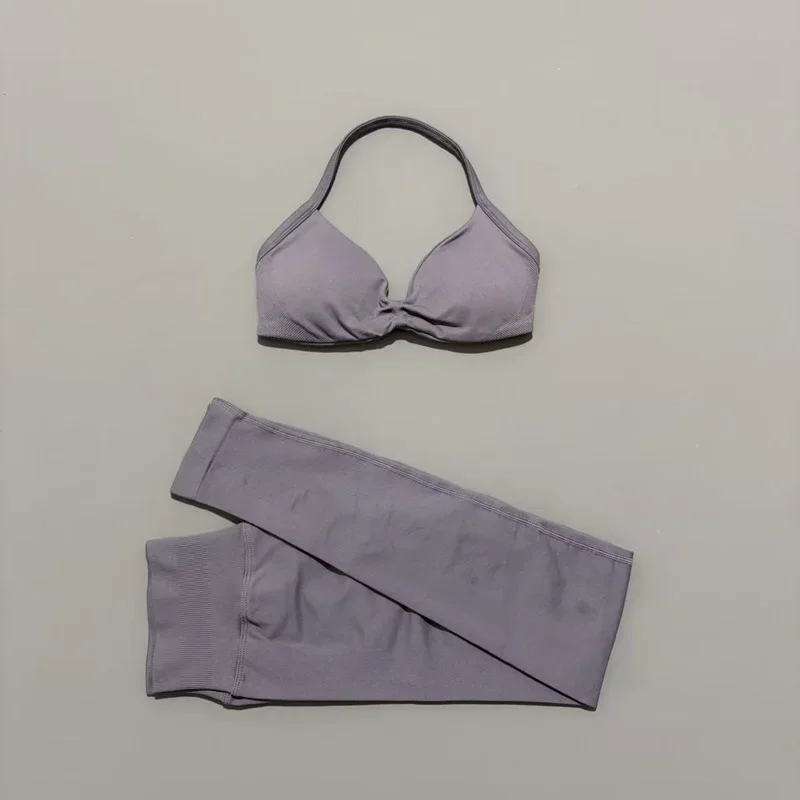 2Pcs HISTELLO Seamless Yoga Sports Set for Women Resistant Backless Bra Pilates Fitness Workout Running Leggings Gym Suit