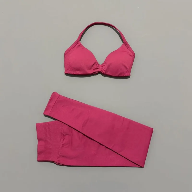 2Pcs HISTELLO Seamless Yoga Sports Set for Women Resistant Backless Bra Pilates Fitness Workout Running Leggings Gym Suit