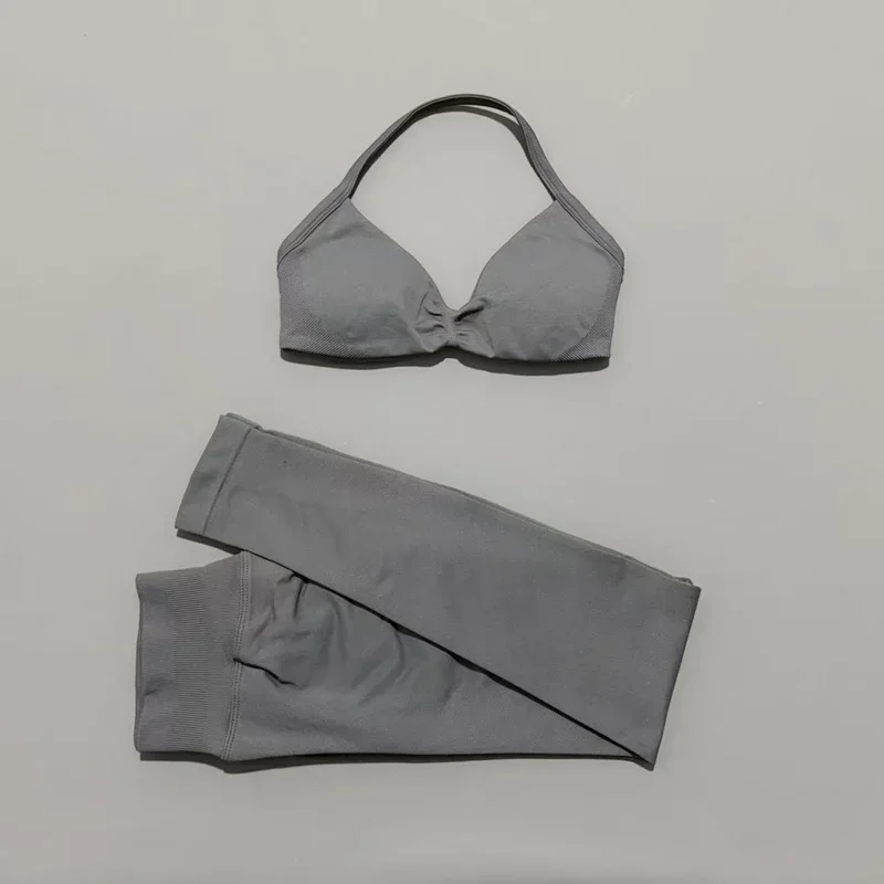 2Pcs HISTELLO Seamless Yoga Sports Set for Women Resistant Backless Bra Pilates Fitness Workout Running Leggings Gym Suit