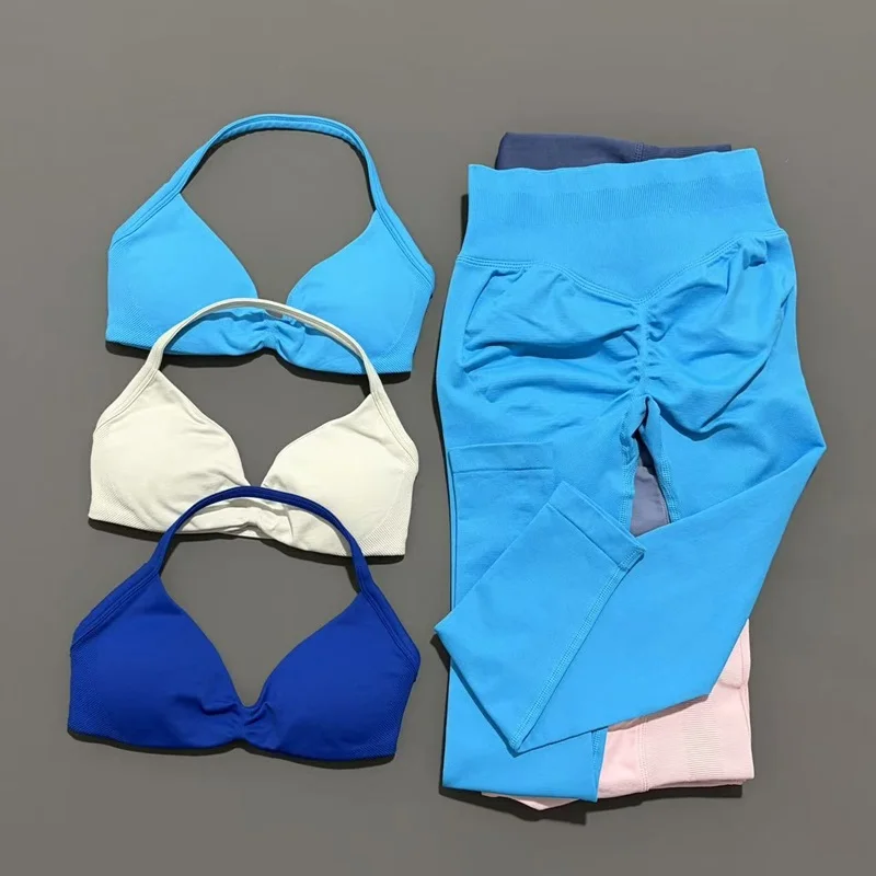 2Pcs HISTELLO Seamless Yoga Sports Set for Women Resistant Backless Bra Pilates Fitness Workout Running Leggings Gym Suit