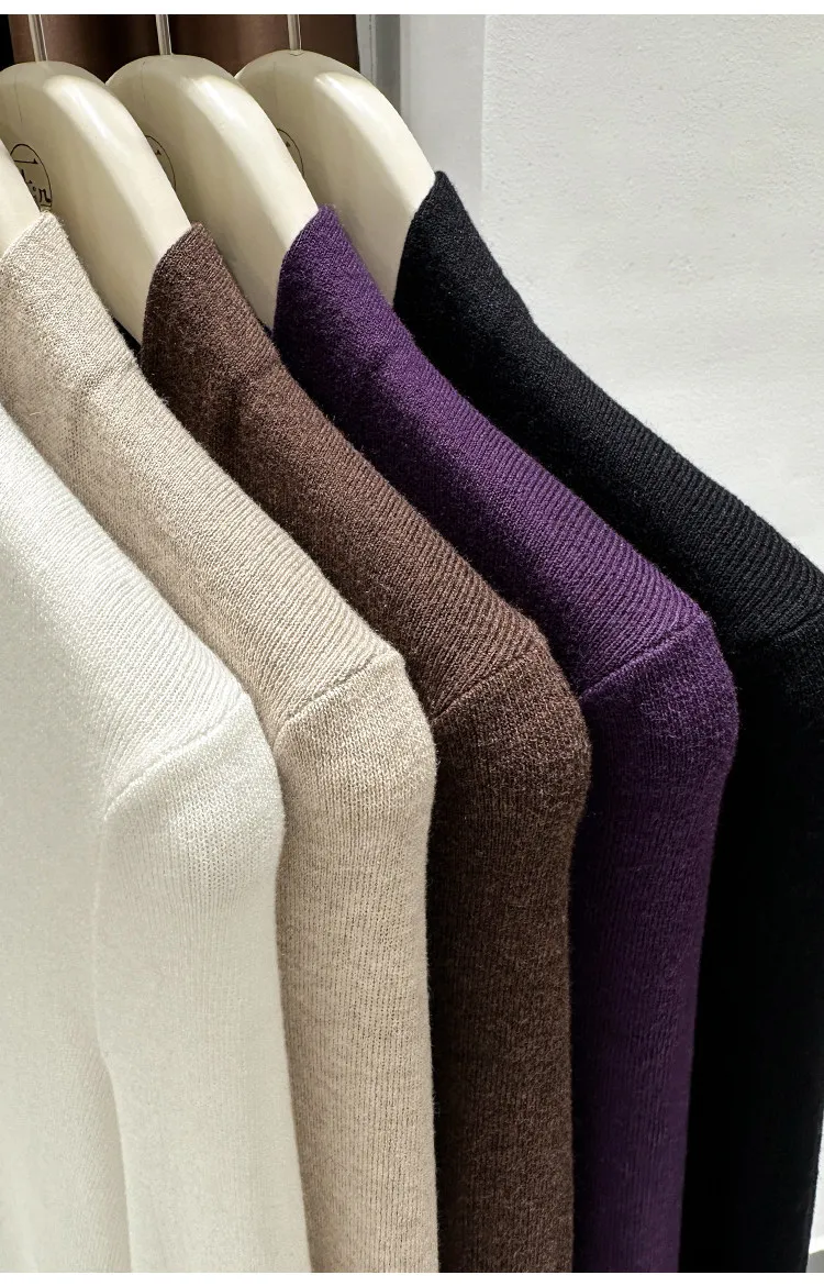 AOSSVIAO Autumn Winter Black V-Neck Women's Pullover Long Sleeve Slim Fit Soft Knit Sweater Soft Versatile Basic Layering Tops