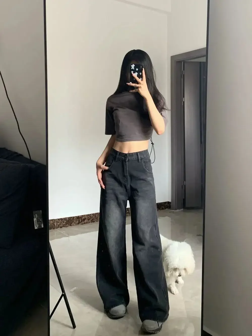 High-Waisted Slimming Jeans for Women Loose-Fit Straight-Leg Bell Bottoms Plus-Size Denim Trousers Pear-Shaped Body Type