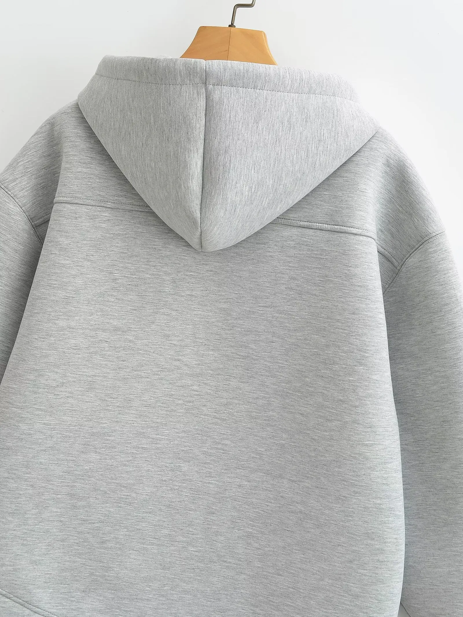 HH Autumn Women Gray Jacket With Hood Long Sleeve Big Pocket Zipper Jacket Coat Woman Loose Casual Outerwear Coat Tops
