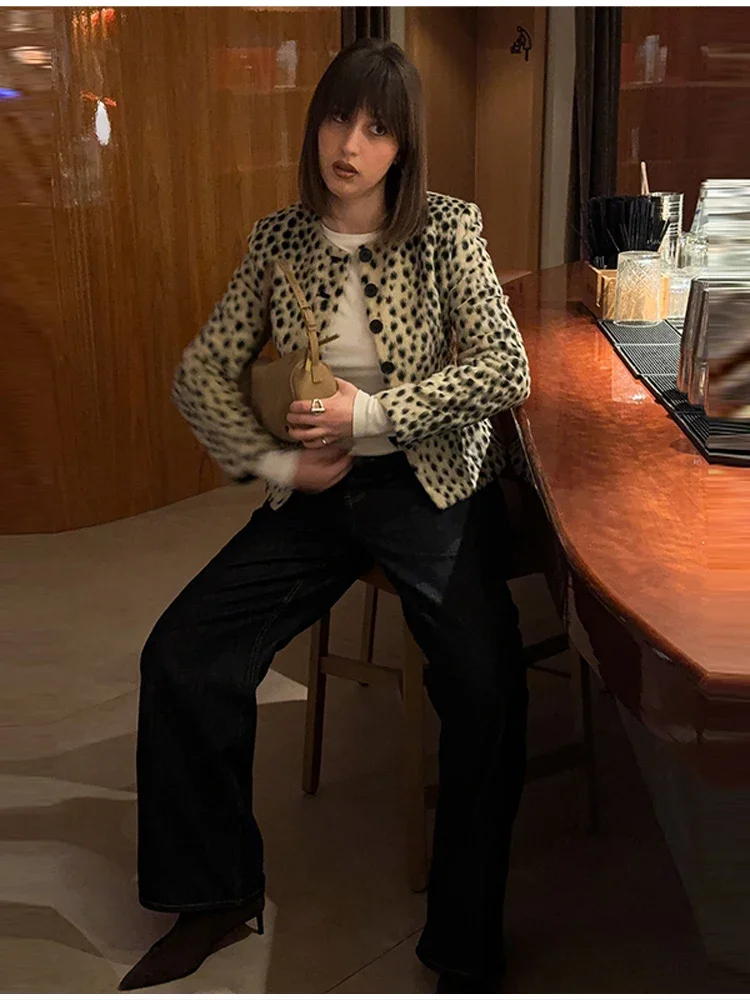Chic Stylish Outer Coat Women Print Elegant Vintage Autumn Short Jacket Casual Daily Office Streetwear