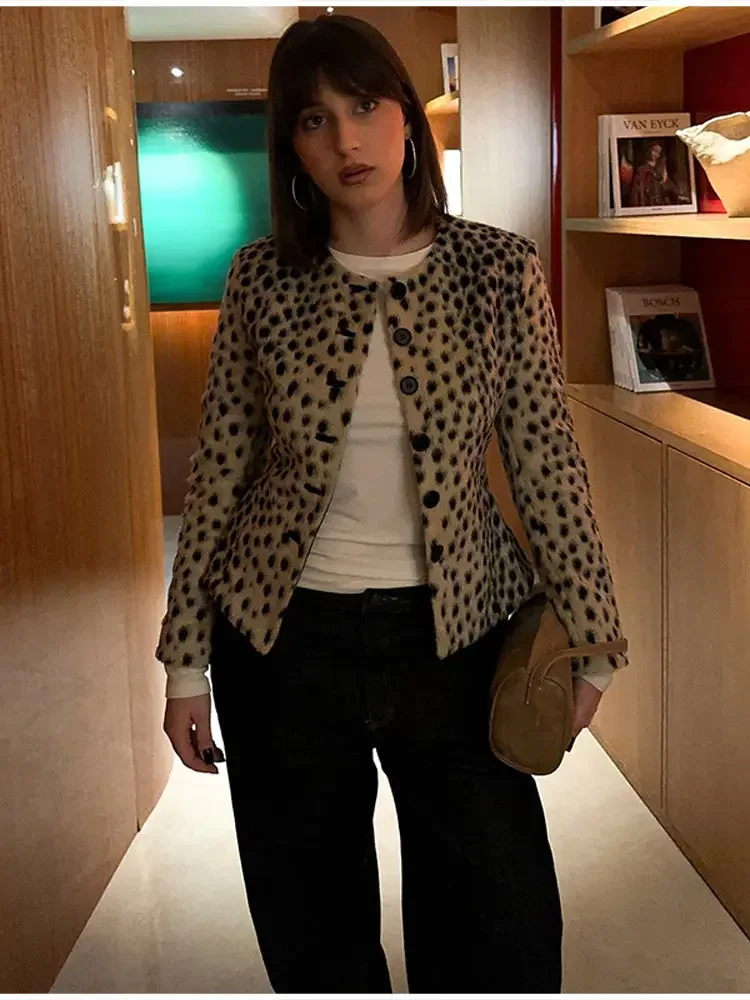 Chic Stylish Outer Coat Women Print Elegant Vintage Autumn Short Jacket Casual Daily Office Streetwear