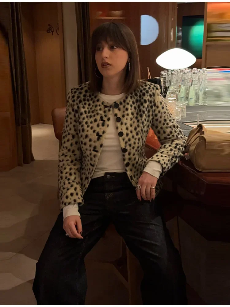 Chic Stylish Outer Coat Women Print Elegant Vintage Autumn Short Jacket Casual Daily Office Streetwear