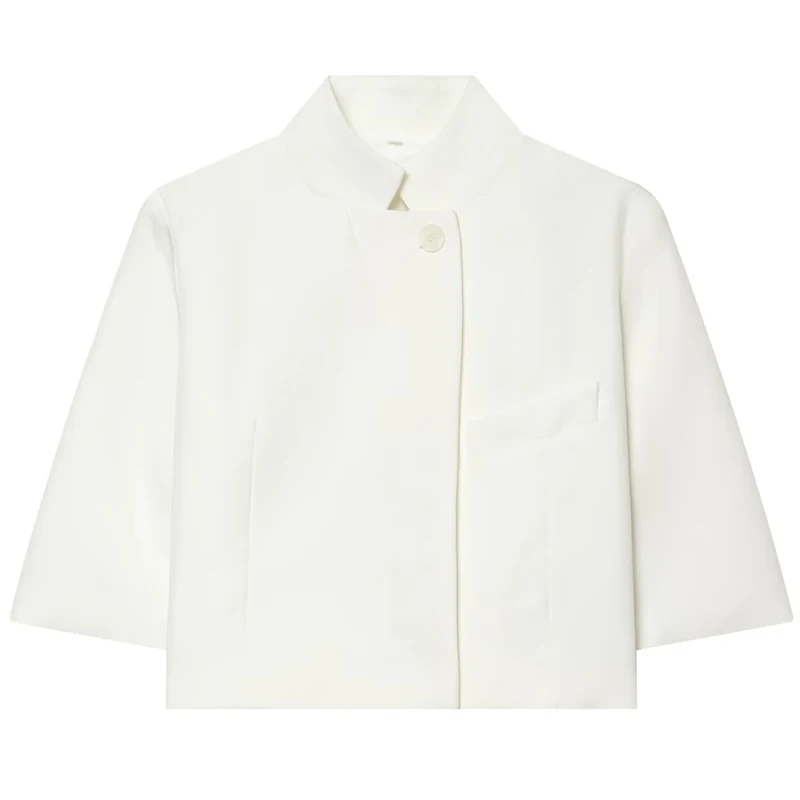 HXAO Asymmetric Crop White Blazer Woman Summer 2026 Office Wear Woman Elegant Button Short Sleeve Outerwear Fashion Suit Jacket