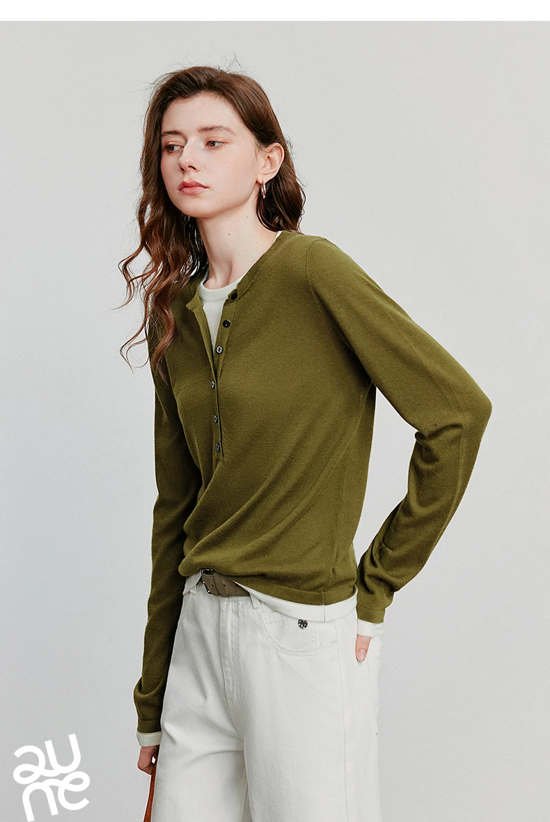 TOYOUTH Women Knitted Shirt 2025 Autumn New Retro Color Contrast Splicing Fake Two Piece Pullover Bottom Tops