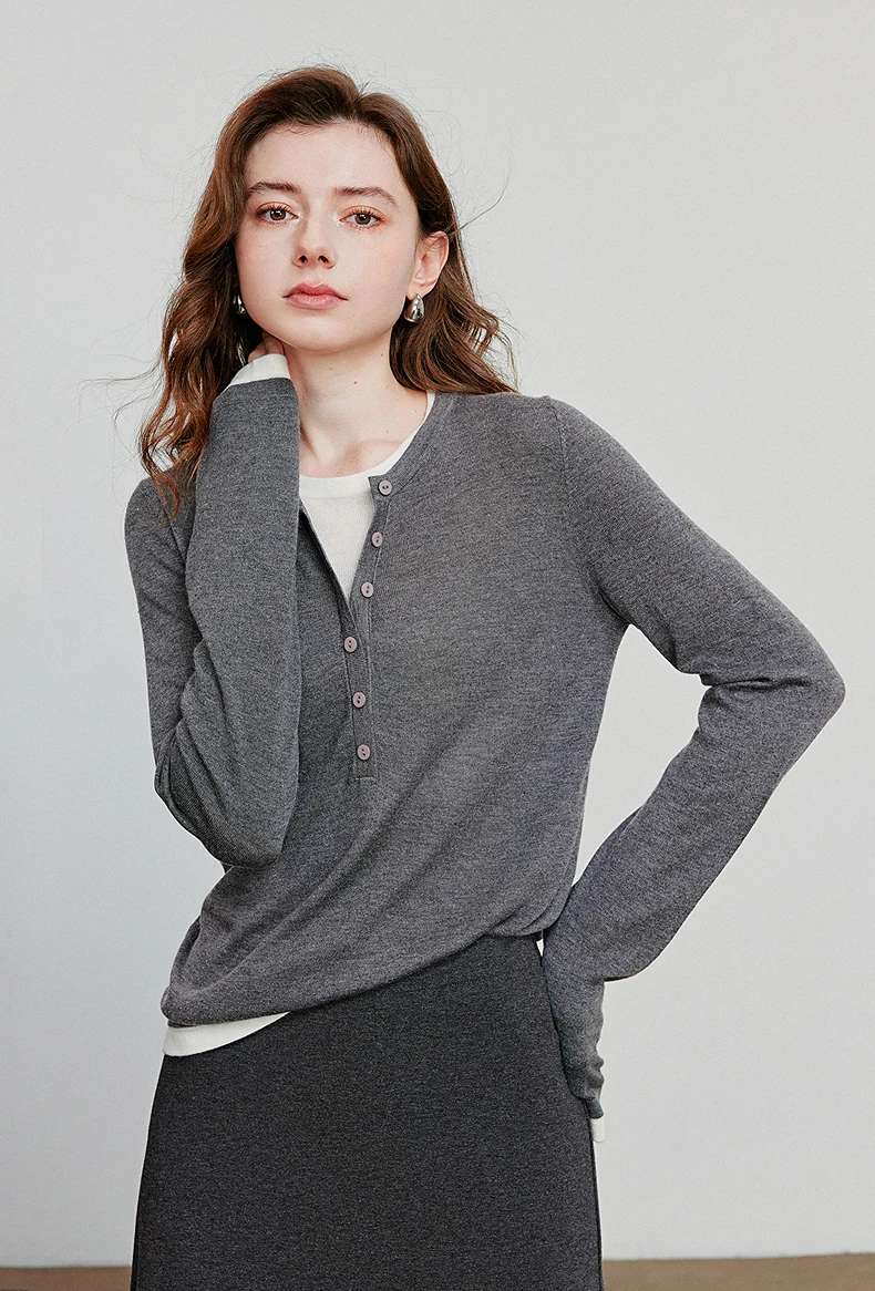 TOYOUTH Women Knitted Shirt 2025 Autumn New Retro Color Contrast Splicing Fake Two Piece Pullover Bottom Tops