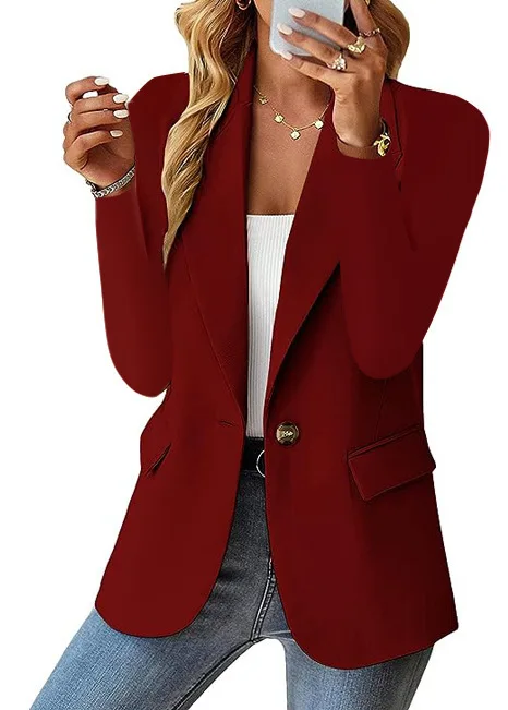 Women's Oversized Blazer Jacket Business Suit Coat Lapel Long Sleeve Solid Button Casual Elegant Coat Trendy Loose Outwear