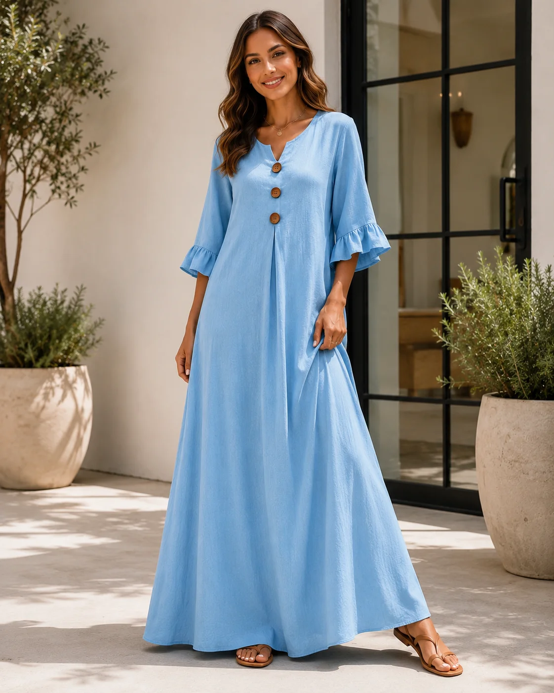 Plus Size European and American Cross-border Autumn and Winter Solid Color Women's V-neck Long Dress Fashionable Elegant Dress