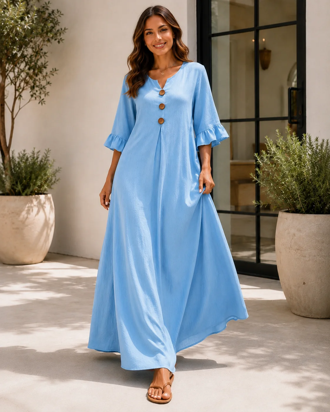 Plus Size European and American Cross-border Autumn and Winter Solid Color Women's V-neck Long Dress Fashionable Elegant Dress