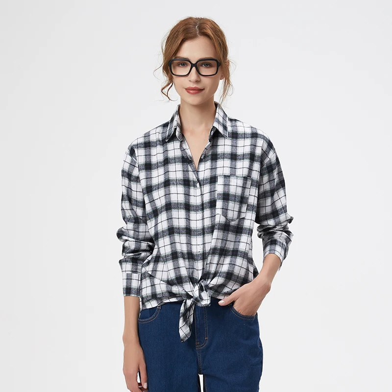2025 Spring Loose Casual Womens Plaid Shirt Fresh College Style Long Sleeve Blouses And Tops Female Flannel Checked Clothes