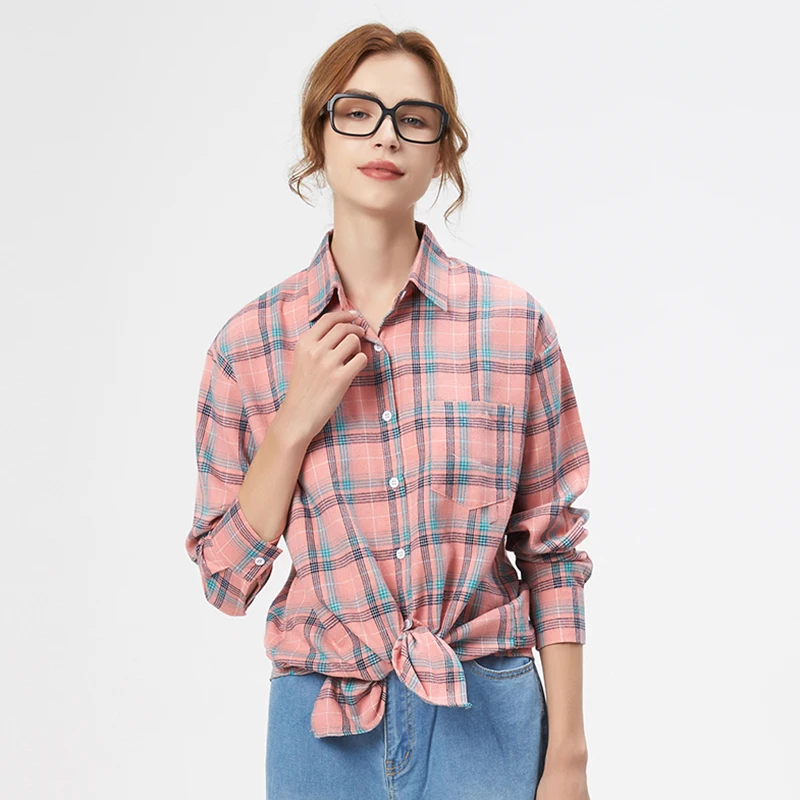 2025 Spring Loose Casual Womens Plaid Shirt Fresh College Style Long Sleeve Blouses And Tops Female Flannel Checked Clothes
