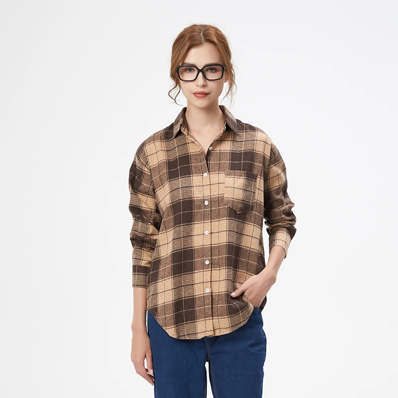 2025 Spring Loose Casual Womens Plaid Shirt Fresh College Style Long Sleeve Blouses And Tops Female Flannel Checked Clothes