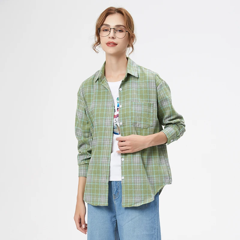 2025 Spring Loose Casual Womens Plaid Shirt Fresh College Style Long Sleeve Blouses And Tops Female Flannel Checked Clothes