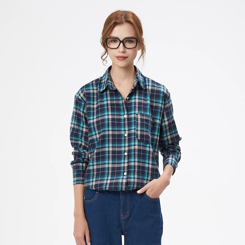 2025 Spring Loose Casual Womens Plaid Shirt Fresh College Style Long Sleeve Blouses And Tops Female Flannel Checked Clothes