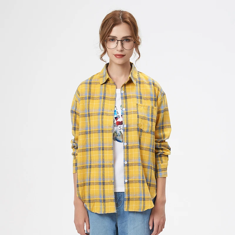 2025 Spring Loose Casual Womens Plaid Shirt Fresh College Style Long Sleeve Blouses And Tops Female Flannel Checked Clothes