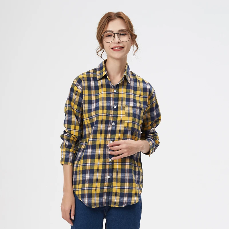 Fresh Flannel Plaid Shirt Women 2026 New Female Blouses and Tops Cotton Loose Long Sleeve Casual Shirts Fine Women's Clothes