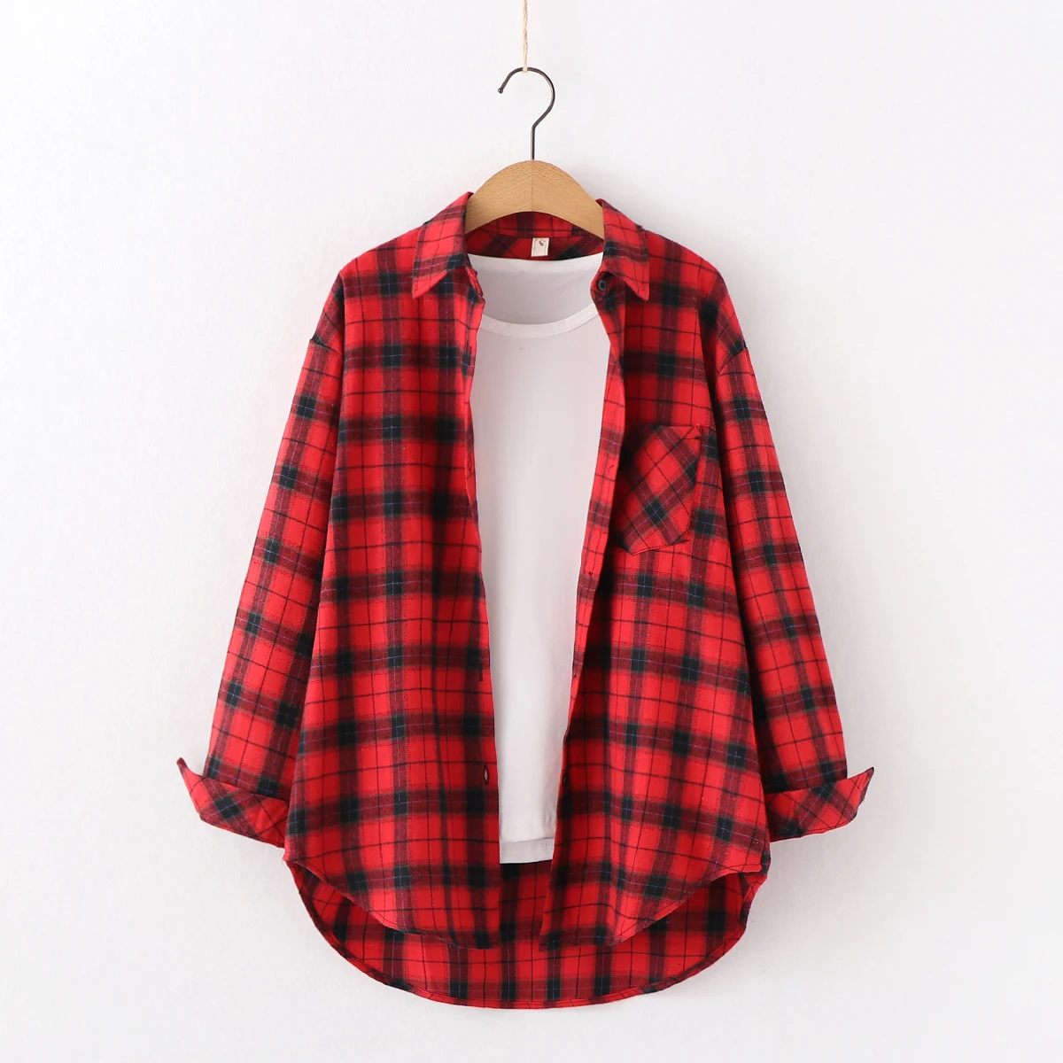 Fresh Flannel Plaid Shirt Women 2026 New Female Blouses and Tops Cotton Loose Long Sleeve Casual Shirts Fine Women's Clothes