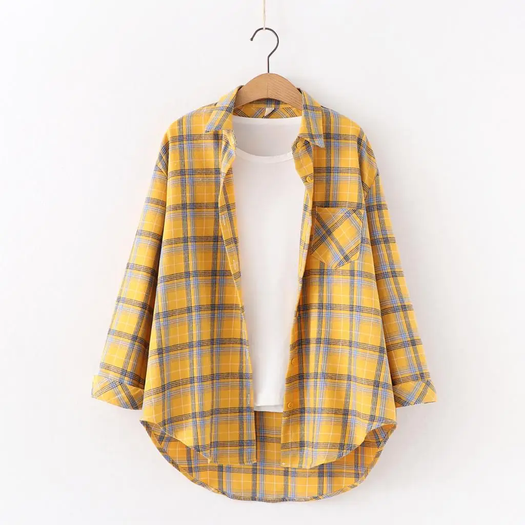 Fresh Flannel Plaid Shirt Women 2026 New Female Blouses and Tops Cotton Loose Long Sleeve Casual Shirts Fine Women's Clothes