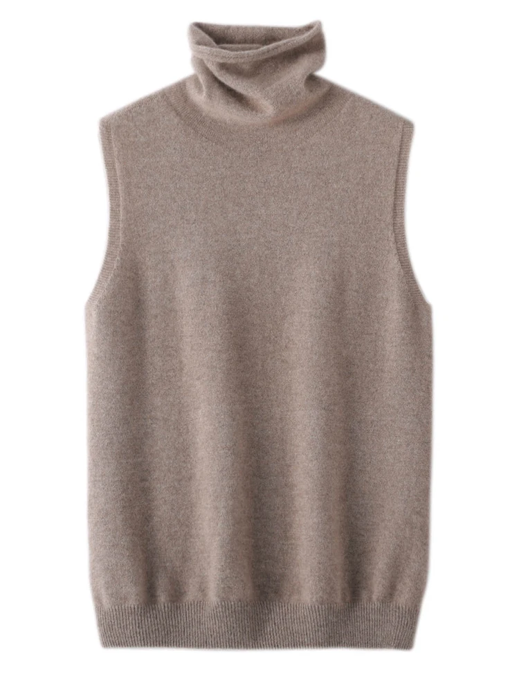 Women 100% Merino Wool Sleeveless Pullovers Turtleneck Sweater Waistcoat Wool Knitwear Spring Autumn Winter Fashion Vest Tops