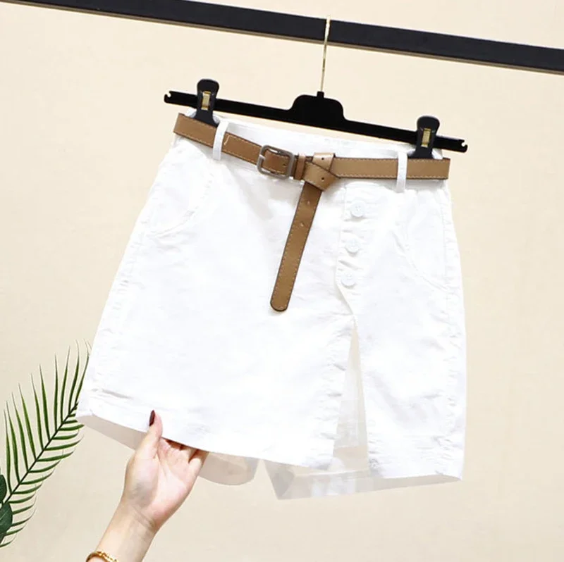 2025 New Chic Shorts Women Belt Korean Solid Buttons Side Slit A-line Streetwear Fashion Skirts Chic Harajuku Summer Loose Pants