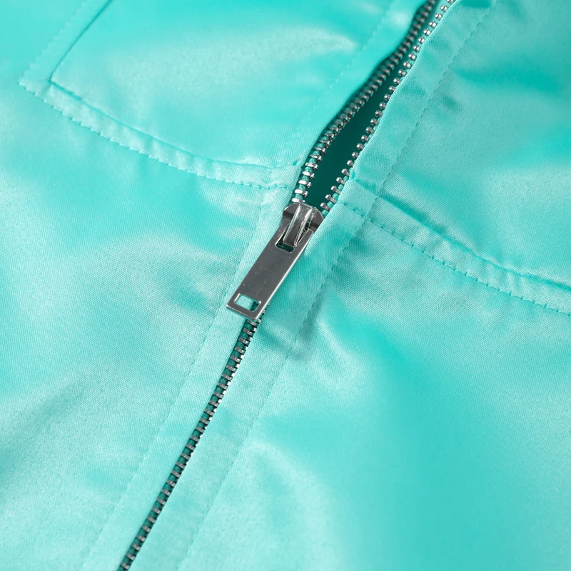 Fashion Shiny Fabric Jacket High Stand Collar Oversized Puff Sleeve Drawstring Cropped Hem 2026 Autumn Daily Lady Sweet Jackets