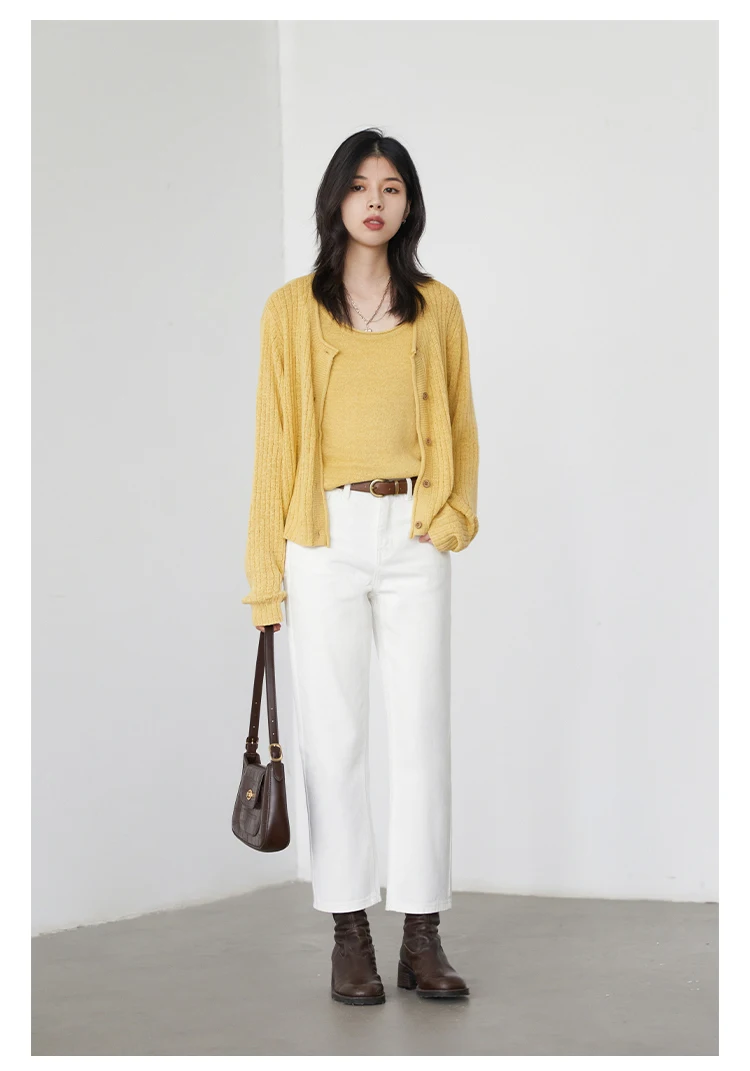 CHIC VEN Women Pants White Slim High Waisted Cotton Straight Leg Casual Slim Leg Jeans Girl Trouser Spring Autumn 2026