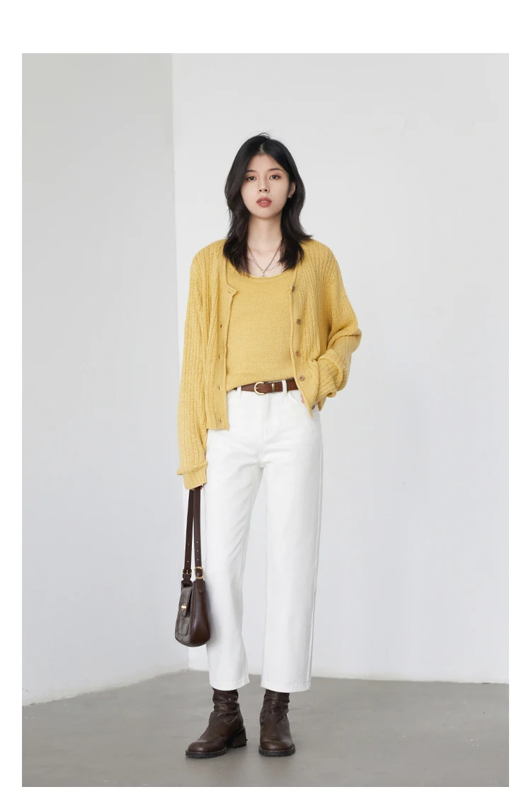 CHIC VEN Women Pants White Slim High Waisted Cotton Straight Leg Casual Slim Leg Jeans Girl Trouser Spring Autumn 2026