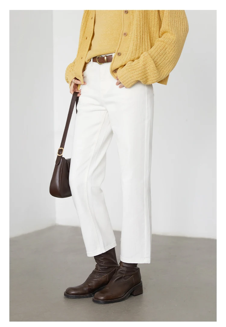 CHIC VEN Women Pants White Slim High Waisted Cotton Straight Leg Casual Slim Leg Jeans Girl Trouser Spring Autumn 2026