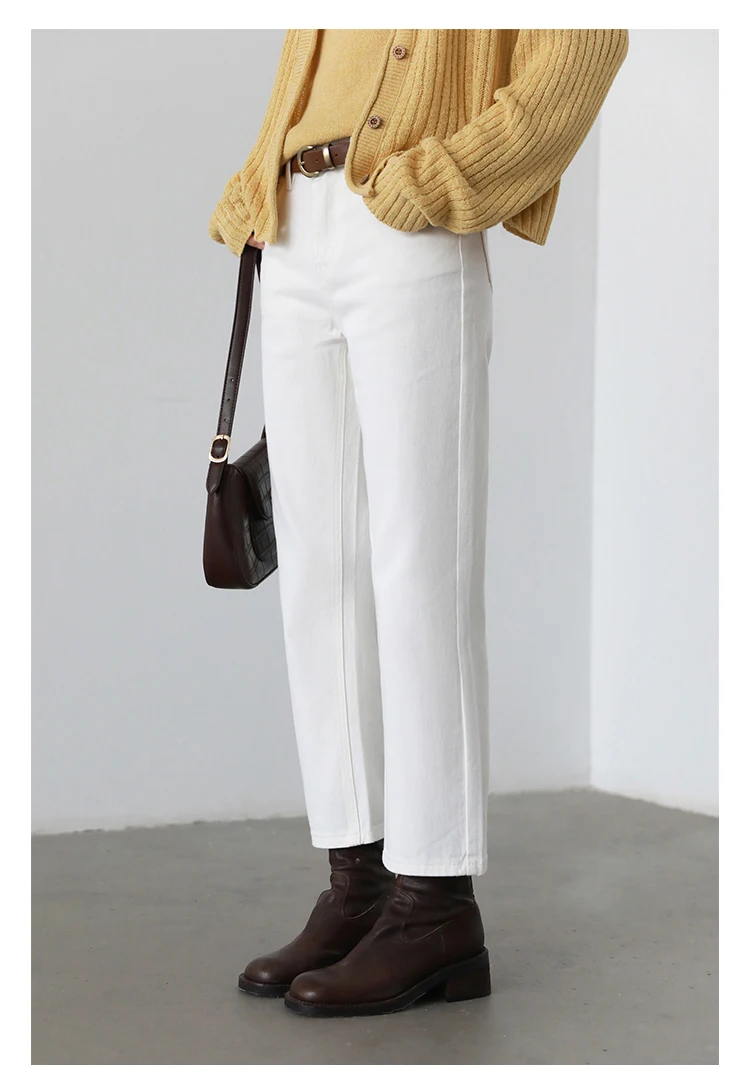 CHIC VEN Women Pants White Slim High Waisted Cotton Straight Leg Casual Slim Leg Jeans Girl Trouser Spring Autumn 2026