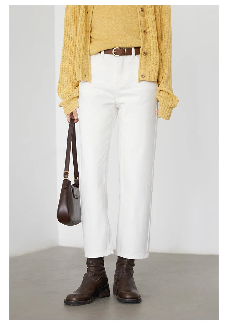CHIC VEN Women Pants White Slim High Waisted Cotton Straight Leg Casual Slim Leg Jeans Girl Trouser Spring Autumn 2026