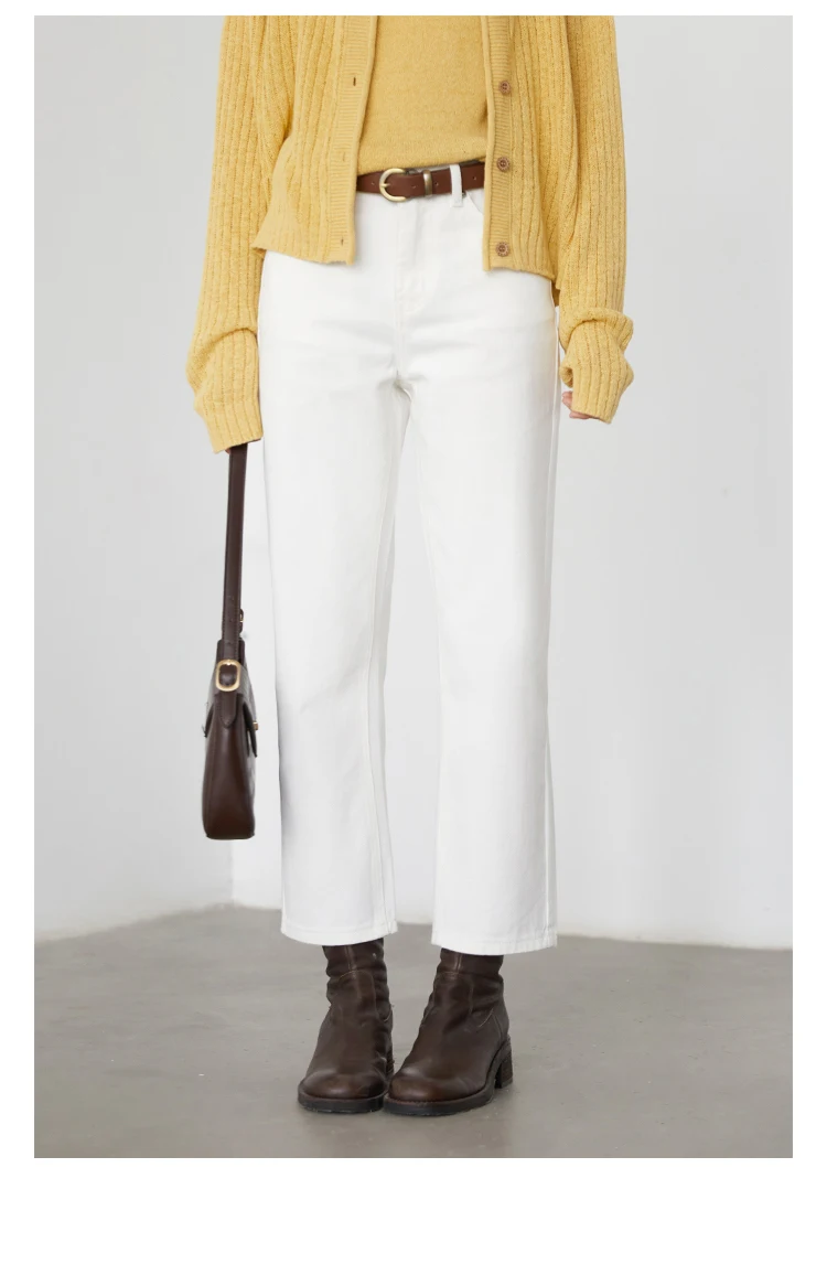 CHIC VEN Women Pants White Slim High Waisted Cotton Straight Leg Casual Slim Leg Jeans Girl Trouser Spring Autumn 2026